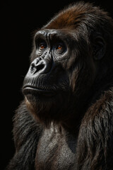 Obraz premium Expressive portrait gorilla. Animal. Close-up captures character and personality. Ideal for nature lovers, pets and wildlife