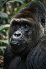 Fototapeta premium Expressive portrait gorilla. Animal. Close-up captures character and personality. Ideal for nature lovers, pets and wildlife