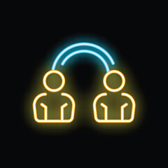 Neon sign depicting two stylized figures linked by a glowing arch, representing the concept of connection and communication
