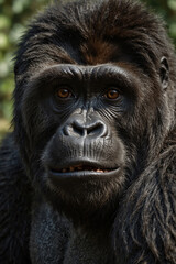 Obraz premium Expressive portrait gorilla. Animal. Close-up captures character and personality. Ideal for nature lovers, pets and wildlife