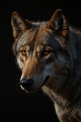 Expressive portrait wolf. Animal. Close-up captures character and personality. Ideal for nature lovers, pets and wildlife
