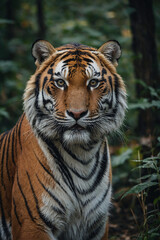 Fototapeta premium Expressive portrait Amur tiger. Animal. Close-up captures character and personality. Ideal for nature lovers, pets and wildlife