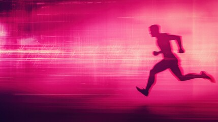 Runner silhouette in motion blur, pink background.