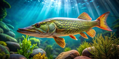 Fototapeta premium Underwater Predator: Freshwater River Fish in Aquarium
