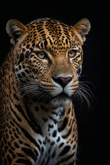 Fototapeta premium Expressive portrait leopard. Animal. Close-up captures character and personality. Ideal for nature lovers, pets and wildlife