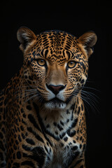 Expressive portrait leopard. Animal. Close-up captures character and personality. Ideal for nature lovers, pets and wildlife