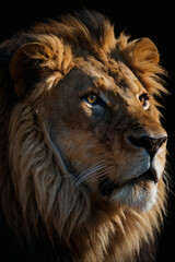 Naklejka premium Expressive portrait lion. Animal. Close-up captures character and personality. Ideal for nature lovers, pets and wildlife