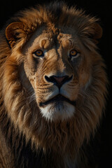Fototapeta premium Expressive portrait lion. Animal. Close-up captures character and personality. Ideal for nature lovers, pets and wildlife