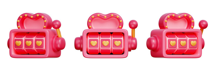 Heart Slot machine, Valentine's Day elements, 3d rendering.