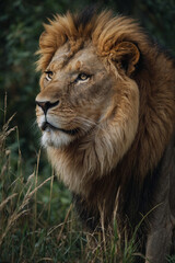 Fototapeta premium Expressive portrait lion. Animal. Close-up captures character and personality. Ideal for nature lovers, pets and wildlife