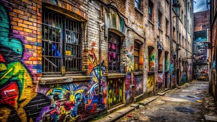 Fototapeta premium Urban Decay Graffiti Art: Censored Swear Words on Abandoned Building Wall