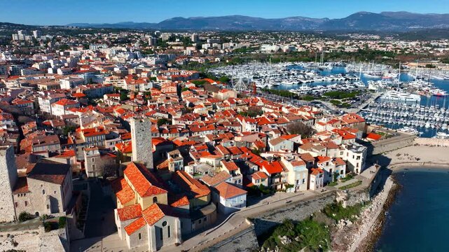 holiday town of Antibes in French Riviera, France, Antibes old town aerial view, Antibes resort by Mediterranean Sea in France, travel in Cote d'Azur