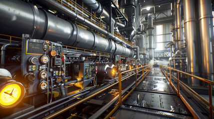 Industrial Factory Interior with Metal Pipes