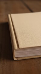 Fototapeta premium Close-up of horizontal hardcover book on wood background, brown, illustration, product