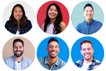 Group of Happy People Smiling in Circular Portraits on Transparent Background