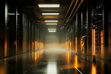 Modern Data Center with Glowing Server Racks