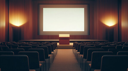 Obraz premium モダンなデザインのビジネスセミナー会場での講演準備