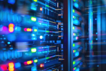 Obraz premium Modern Server Storage with Cool Blue Lighting Effects