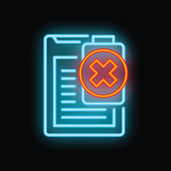Neon sign representing a smartphone with an empty battery and a cross sign on the screen