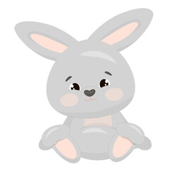 Cute soft gray bunny favorite toy. Vector illustration for poster, greeting card or invitation, labels or tags