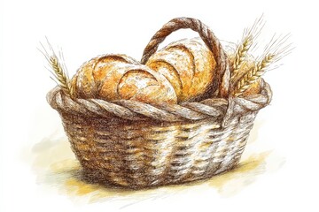 Rustic Hand-Drawn Breadbasket with Cheerful Mood