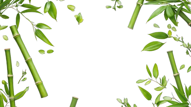 Collection of PNG. Bamboo green sticks with leaves, isolated on a transparency background.