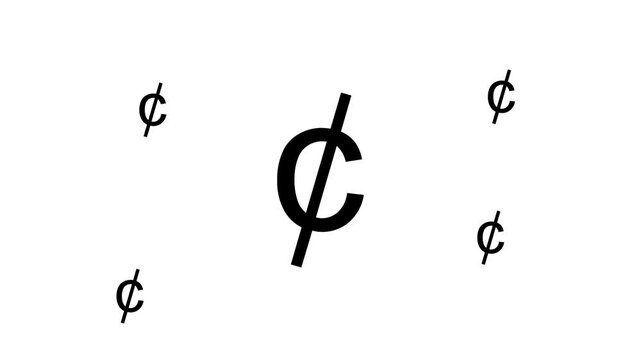 Zoom in and out animation the cent symbol. Large black symbol in the center and four small symbols around. Seamless looped 4k animation on white background