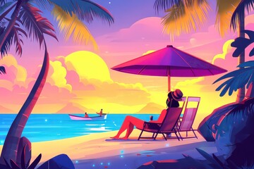 Tropical Digital Nomad Relaxing at Whimsical Beach