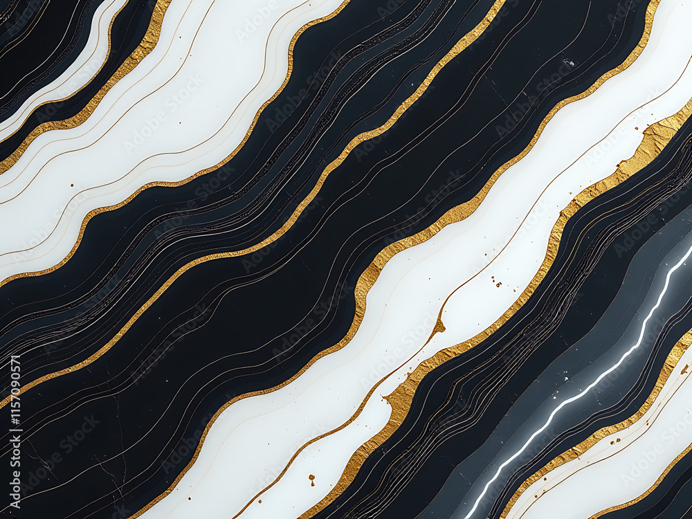 Poster Marble Texture Background With Black White And Gold Veins Created Using An Artificial Intelligence Generative Design Method. 00002