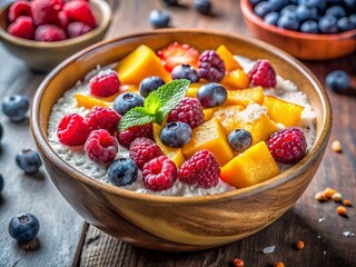 Vibrant Smoothie Bowl with Tropical Fruits & Toppings - Stock Photo