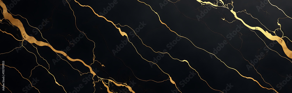 Poster marble texture background features prominent black and gold veins creating a sophisticated design fo
