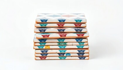Colorful Stacked Coasters: Geometric Patterned Tiles in a Vibrant Design