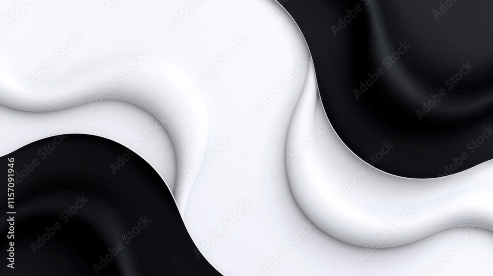 Wall mural abstract pattern of swirling black and white waves, creating a captivating interplay of light and sh