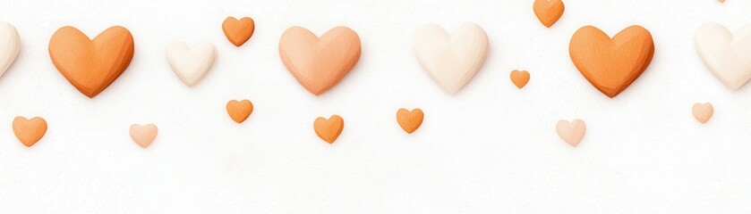 A series of decorative hearts in soft colors, arranged in a row against a white background, conveying warmth and affection.
