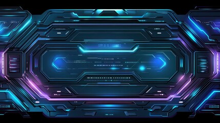 Futuristic Tech Panel Glowing Blue Purple Neon Lines Abstract Design