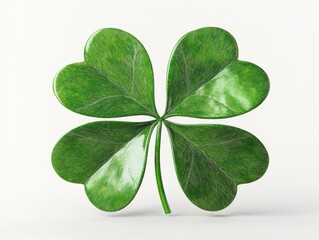Vibrant Four-Leaf Clover Against a Light Background, Symbolizing Good Luck, Prosperity, and Nature's Beauty in a Minimalistic Style
