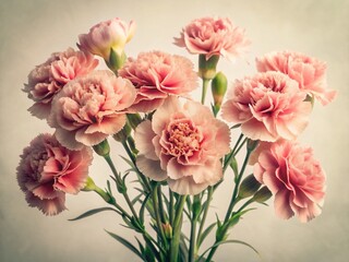 Vintage Carnation Bouquet - Isolated White Background Stock Photo