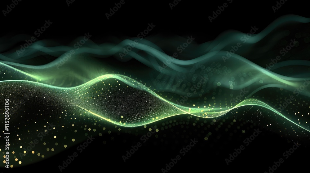 Aufkleber wallpaper, double abstract green technology wave. flow of particles. big data transfer visualization