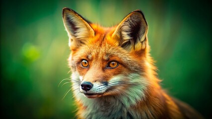 Vintage Close-Up of a Red Fox Against Lush Green Foliage