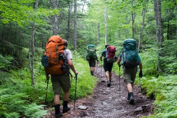 Hikers navigate a wooded trail in autumn, embracing the adventure and nature surrounding them