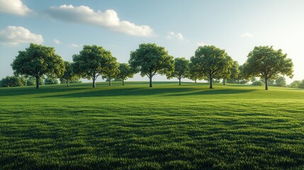 Obraz premium Idyllic landscape with trees on a grassy hill.