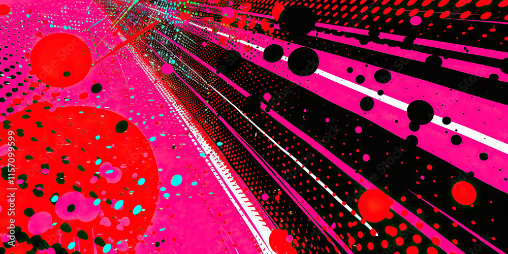 Poster abstract composition with diagonal stripes and circular elements