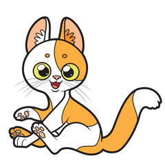 Cute cartoon spotted kitten line drawing on white background