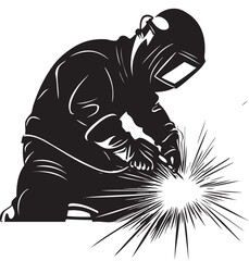 black and white illustration of a welder