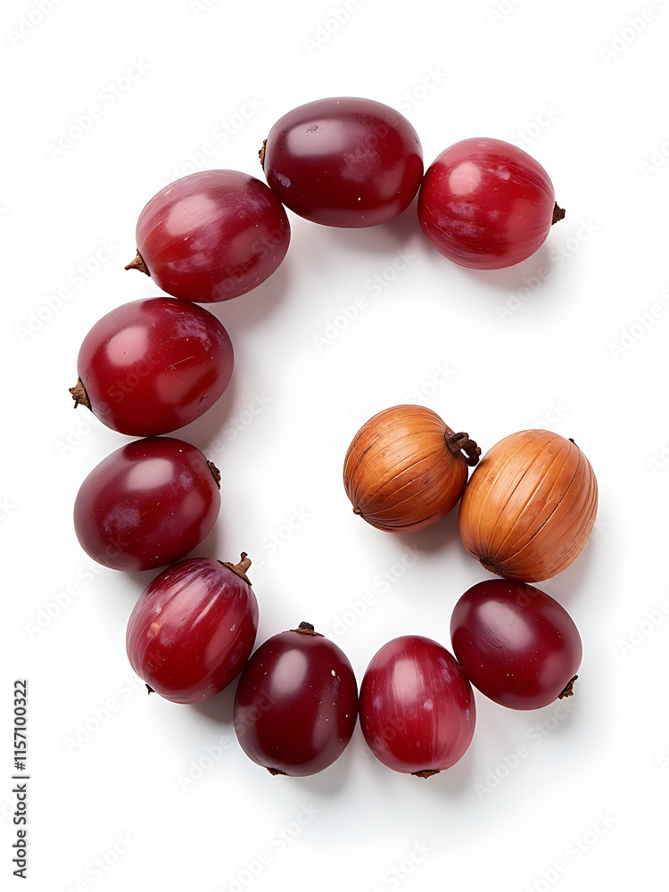 Poster Letters G And H Are Made From Grape And Hazelnut Shapes Isolated On A White Background For An Alphabet Theme. 00002