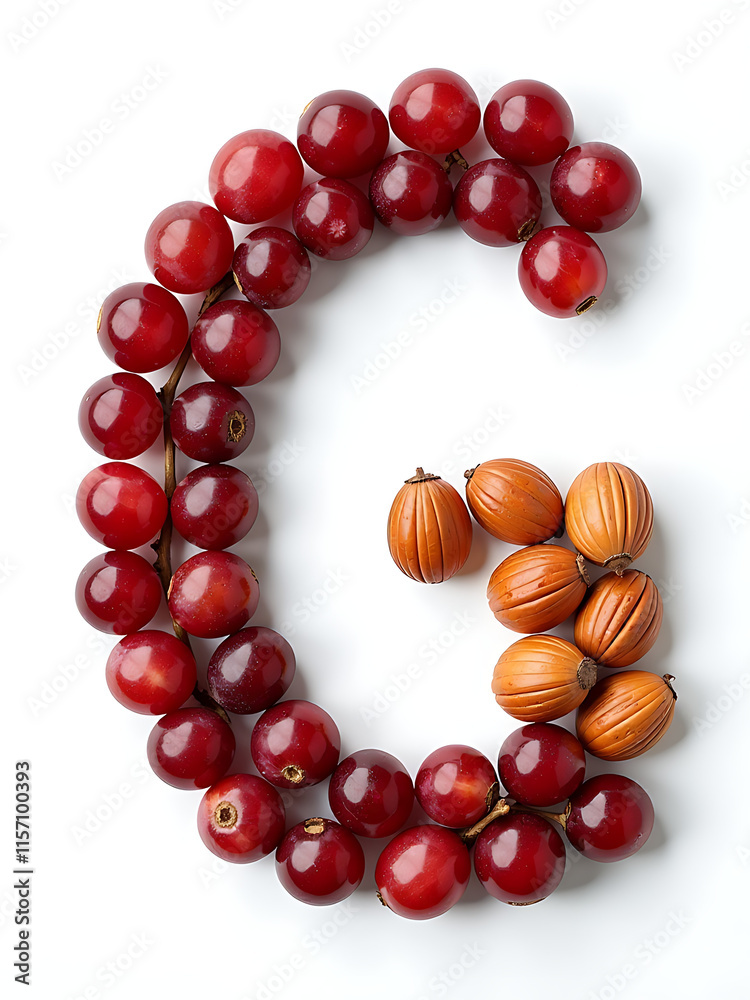 Poster Letters G And H Are Made From Grape And Hazelnut Shapes Isolated On A White Background For An Alphabet Theme. 00001