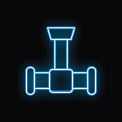 Blue neon glowing symbol of a water pipe with valve on a black background, perfect for plumbing or construction concepts