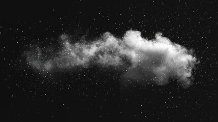 White cloud formation against a starry black night sky.