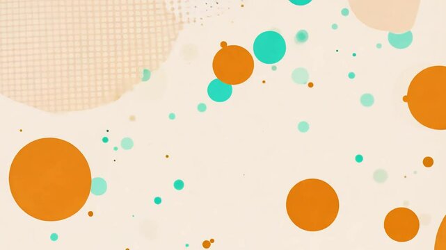 Camera zooms in to reveal vibrant polka dots randomly on a soft cream background, forming a playful modern design with a textured feel