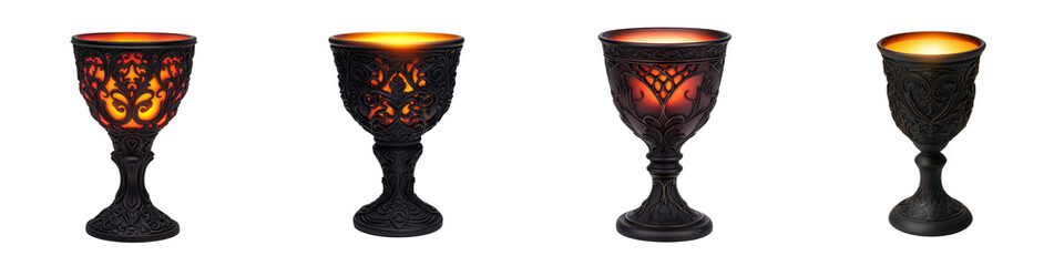 Close up of Ornate Vintage Glass Candle Holders Glowing with Warm Autumn Light Creating a Cozy and Mystical Ambiance for Halloween Rituals or